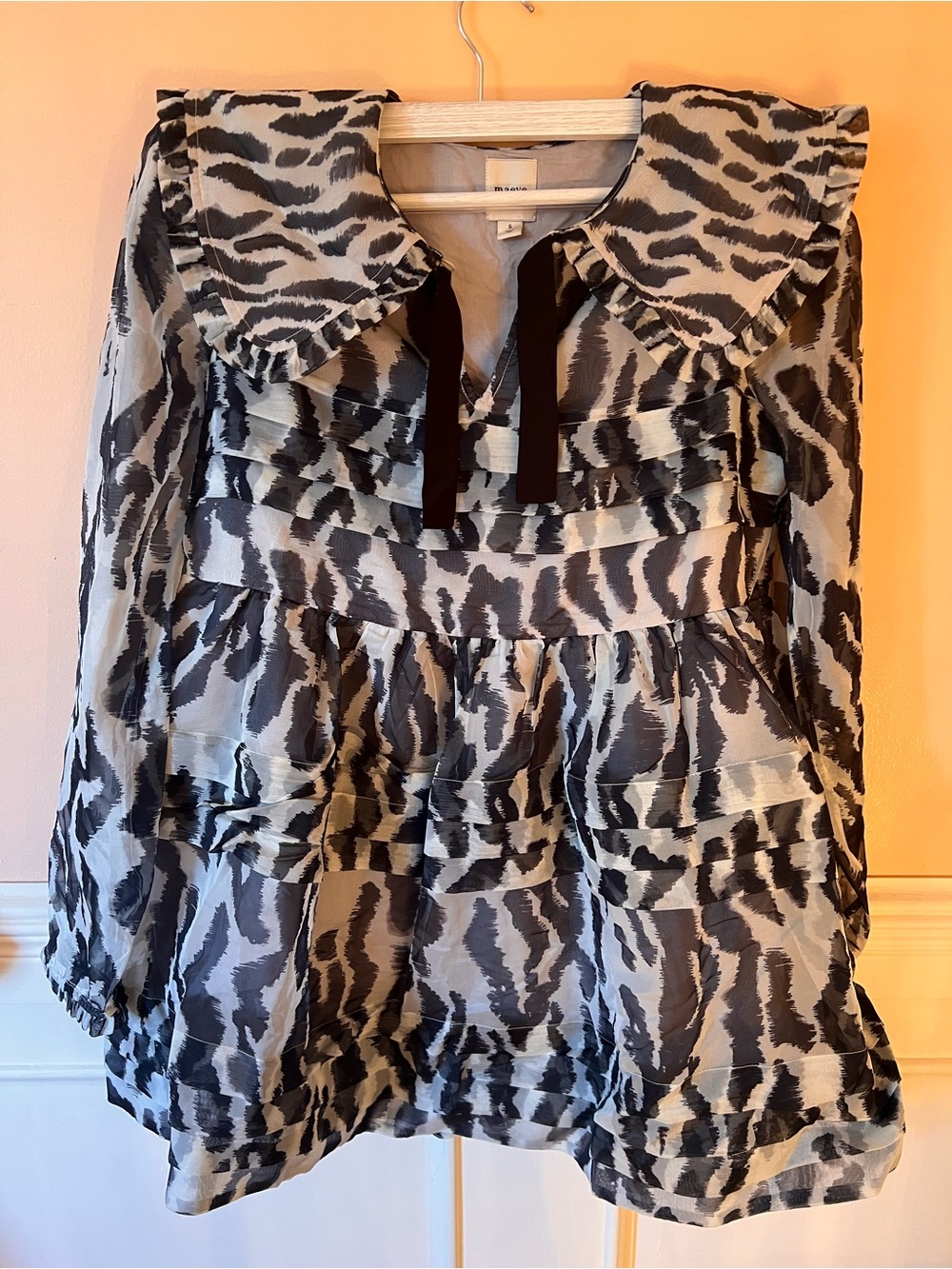 Maeve Anthropologie Black White bohemian Tie-Neck Mini Dress preppy chic classy - Picture 5 of 7